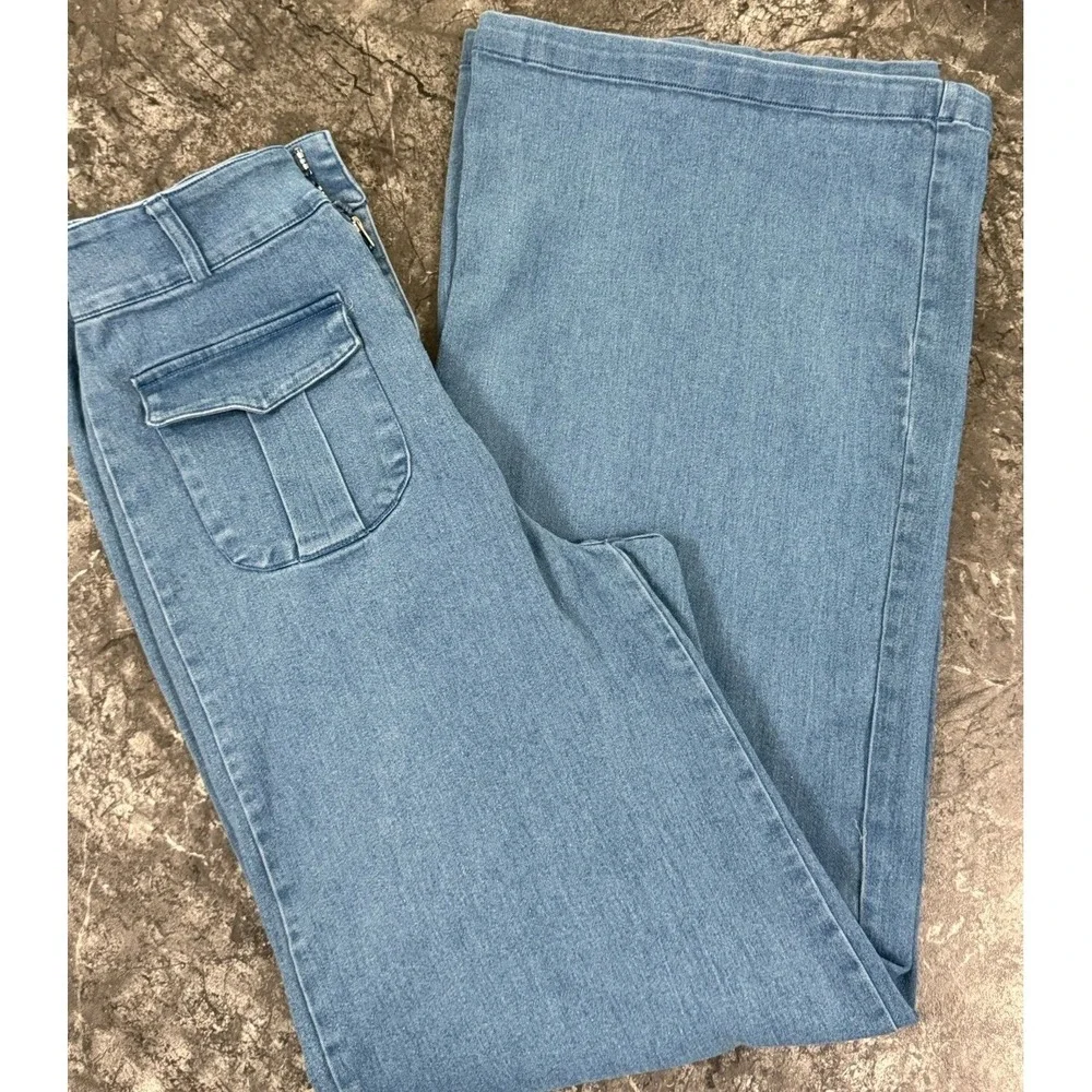 Flying Tomato Anthropologie Boho High Rise Wide Leg Flare Stretch Jeans Sz M - Picture 7 of 10